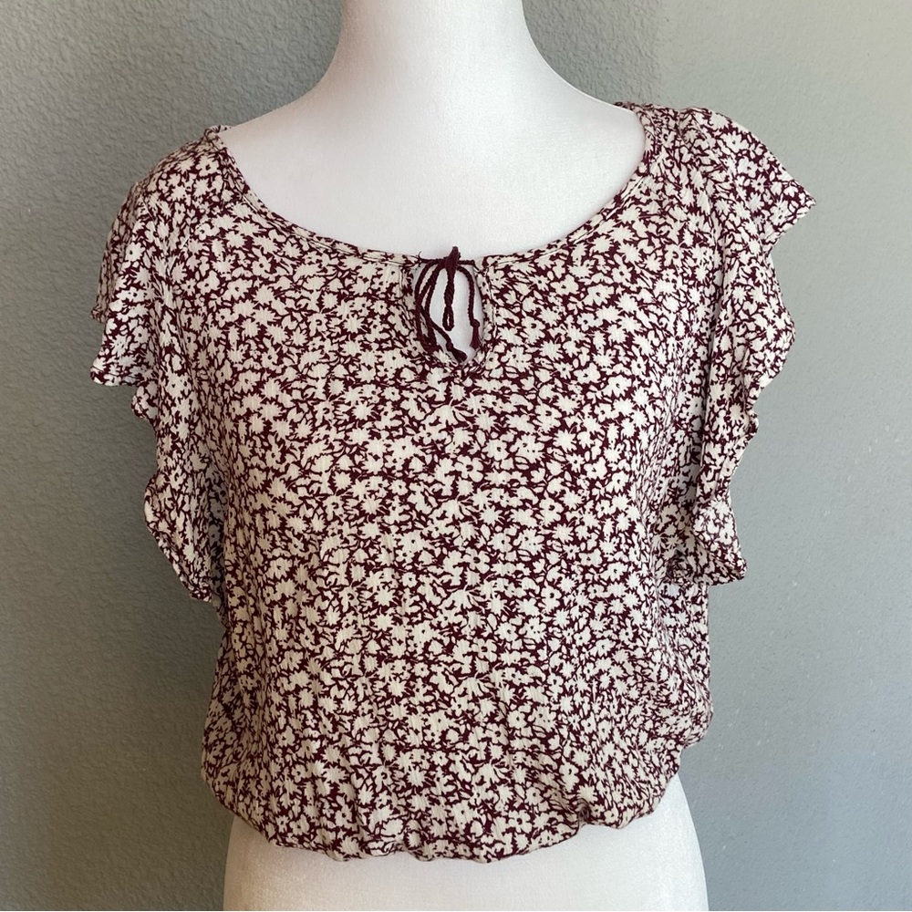 Cape Juby Burgundy and White Floral Blouse